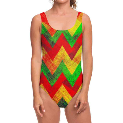 Zig Zag Reggae Pattern Print One Piece Swimsuit