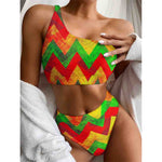Zig Zag Reggae Pattern Print One Shoulder Bikini Top