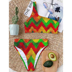 Zig Zag Reggae Pattern Print One Shoulder Bikini Top