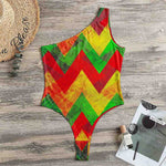 Zig Zag Reggae Pattern Print One Shoulder Bodysuit