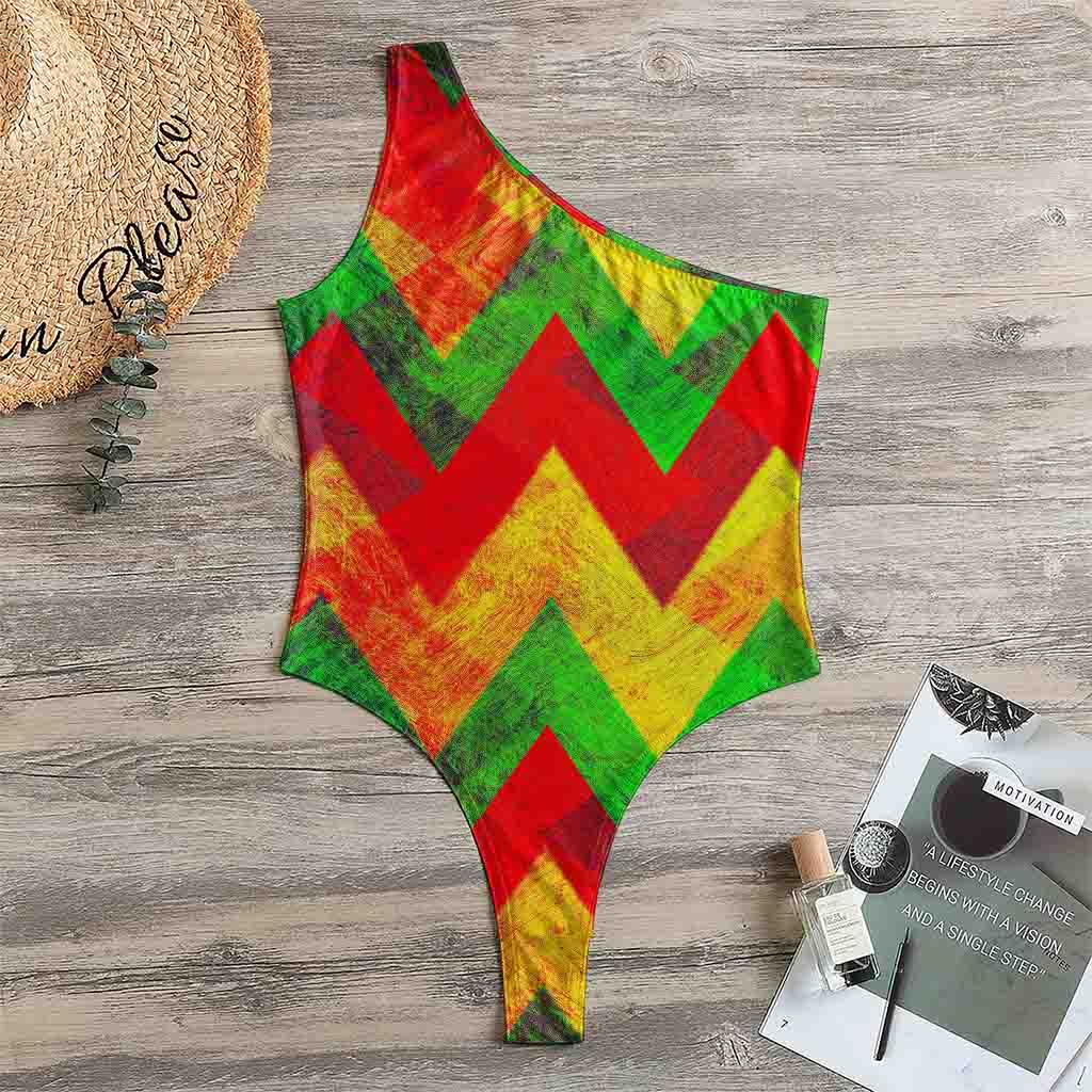 Zig Zag Reggae Pattern Print One Shoulder Bodysuit