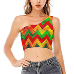 Zig Zag Reggae Pattern Print One Shoulder Crop Top