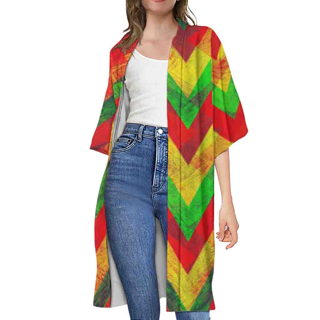 Zig Zag Reggae Pattern Print Open Front Beach Cover Up