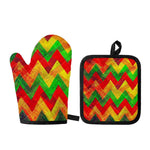 Zig Zag Reggae Pattern Print Oven Mitt And Pot Holder Set