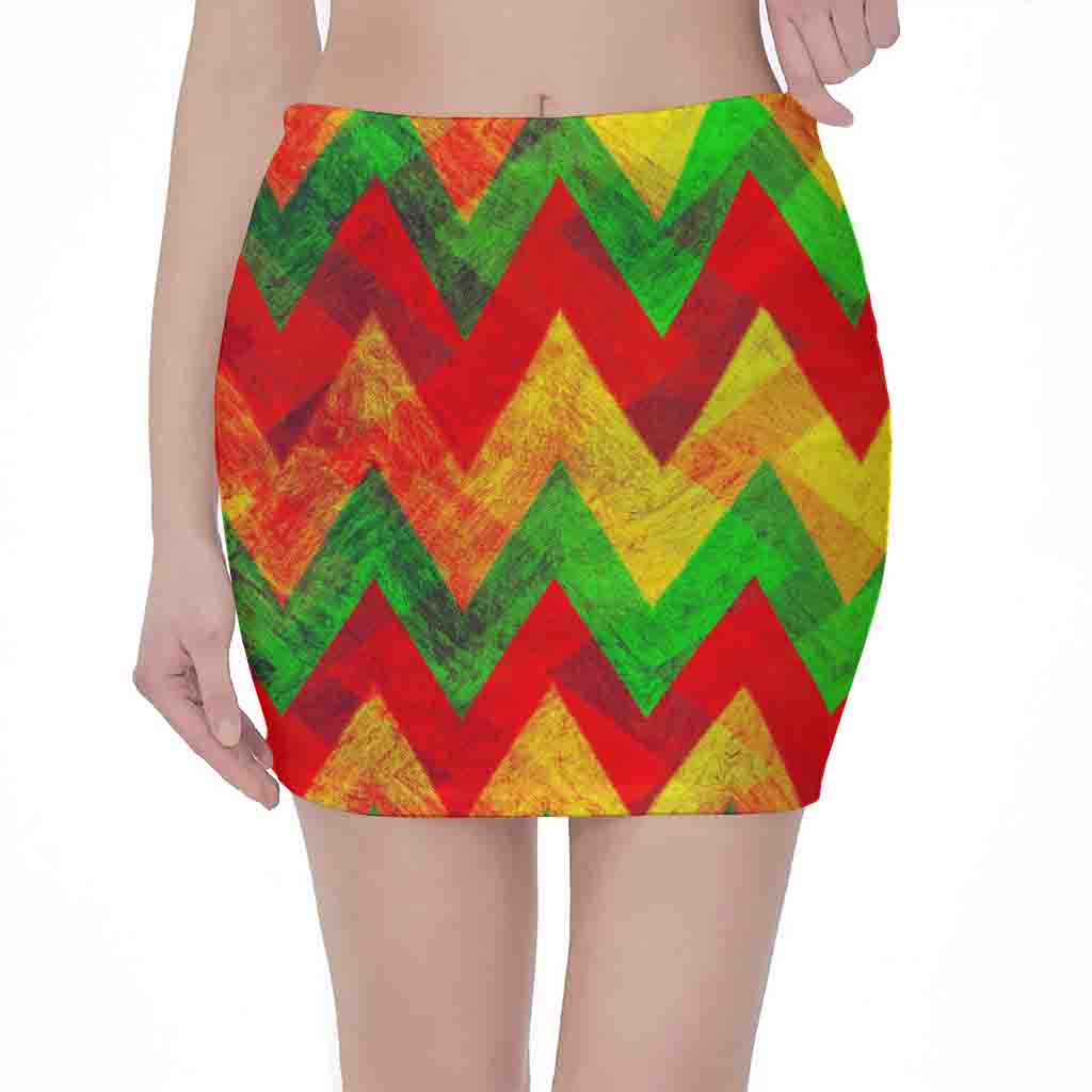 Zig Zag Reggae Pattern Print Pencil Mini Skirt