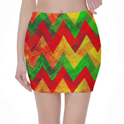 Zig Zag Reggae Pattern Print Pencil Mini Skirt