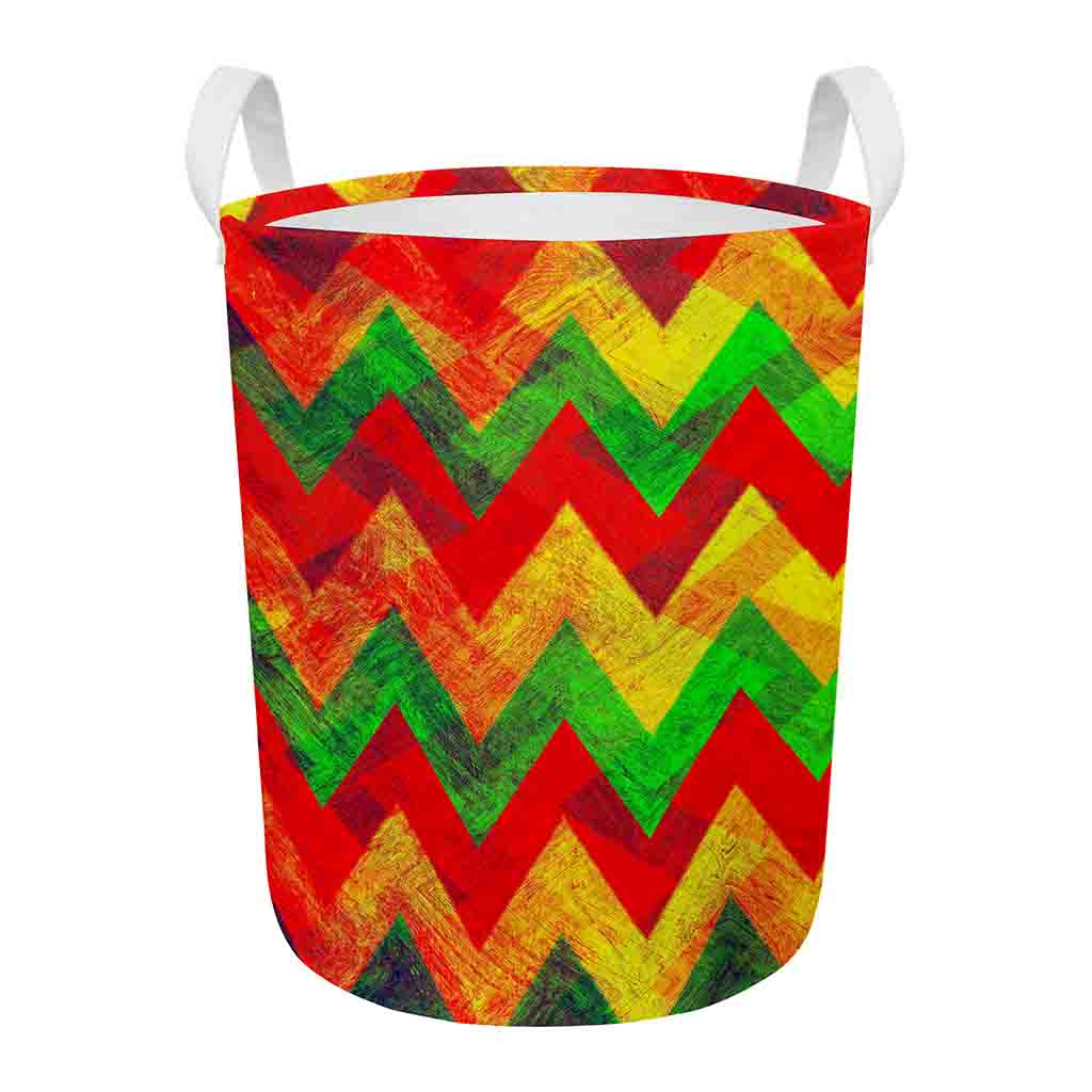 Zig Zag Reggae Pattern Print Round Laundry Basket