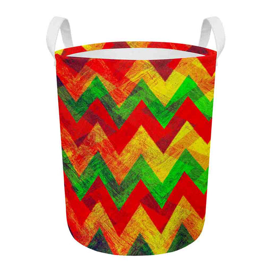 Zig Zag Reggae Pattern Print Round Laundry Basket