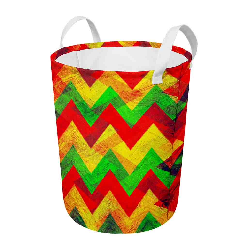 Zig Zag Reggae Pattern Print Round Laundry Basket