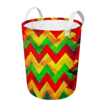 Zig Zag Reggae Pattern Print Round Laundry Basket