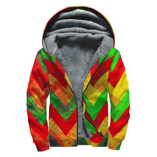 Zig Zag Reggae Pattern Print Sherpa Lined Zip Up Hoodie