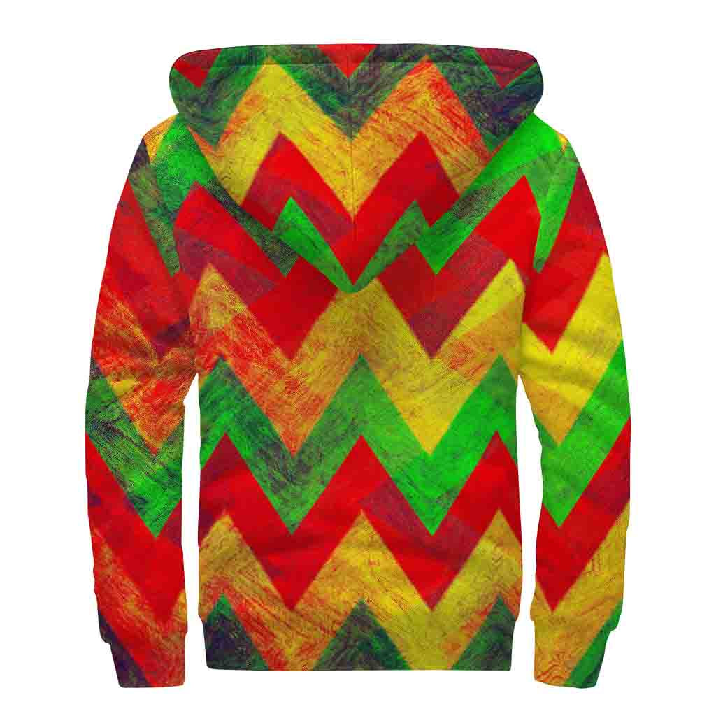 Zig Zag Reggae Pattern Print Sherpa Lined Zip Up Hoodie