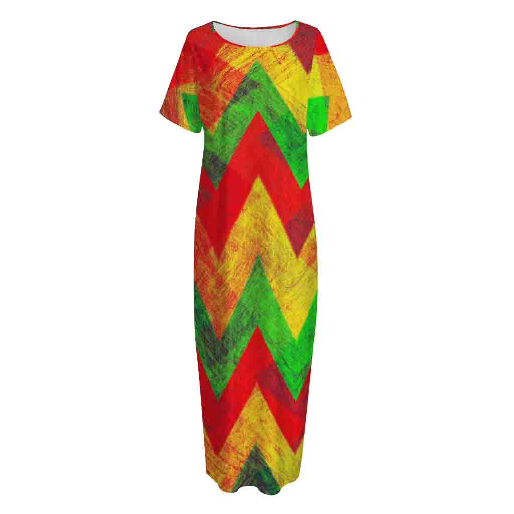 Zig Zag Reggae Pattern Print Short Sleeve Long Nightdress