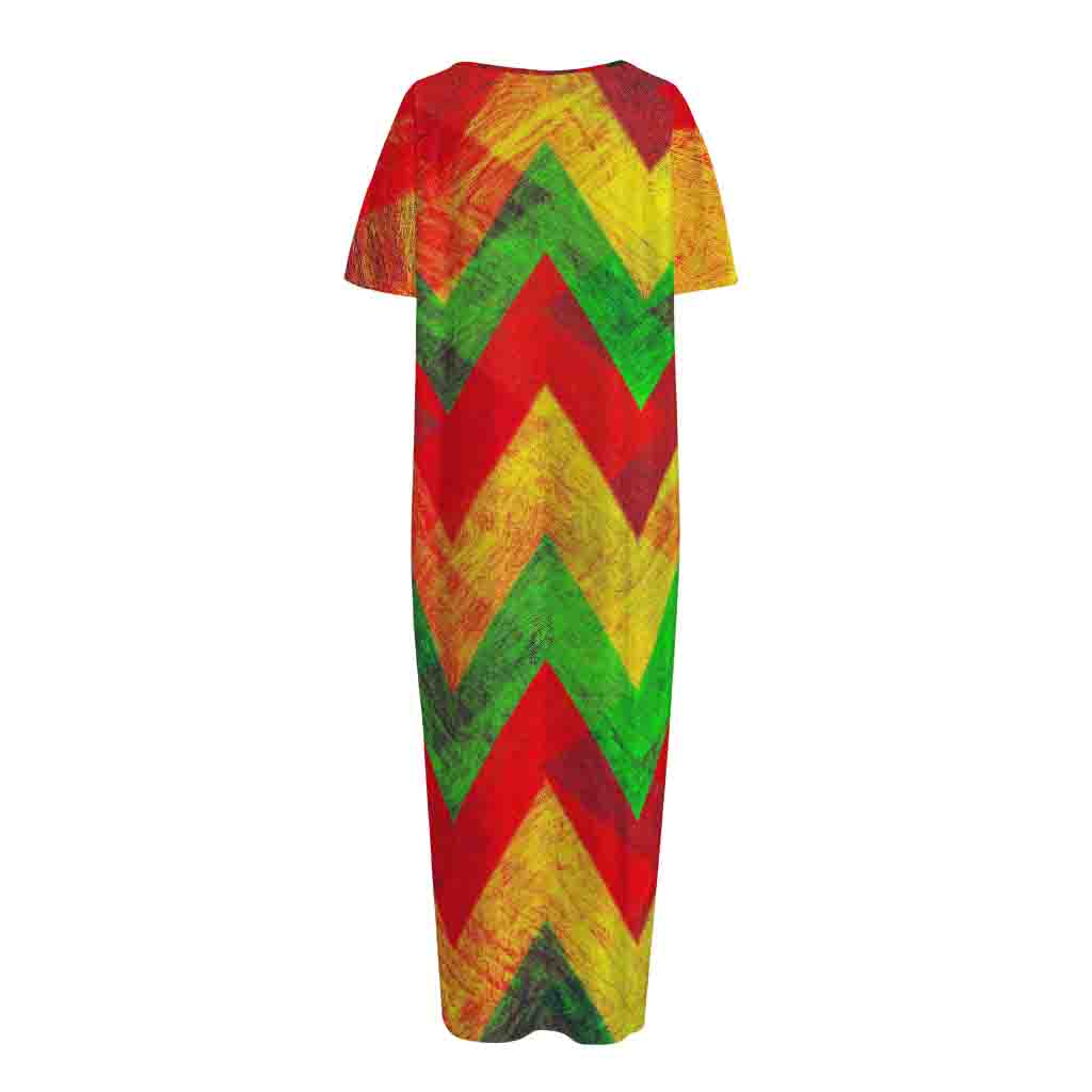 Zig Zag Reggae Pattern Print Short Sleeve Long Nightdress