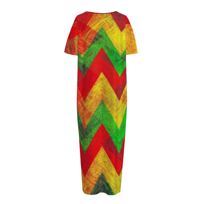 Zig Zag Reggae Pattern Print Short Sleeve Long Nightdress