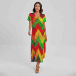 Zig Zag Reggae Pattern Print Short Sleeve Maxi Dress