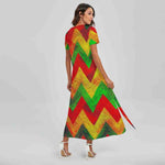 Zig Zag Reggae Pattern Print Short Sleeve Maxi Dress