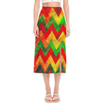 Zig Zag Reggae Pattern Print Side Slit Midi Skirt
