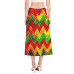 Zig Zag Reggae Pattern Print Side Slit Midi Skirt