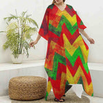 Zig Zag Reggae Pattern Print Silk V-Neck Kaftan Dress