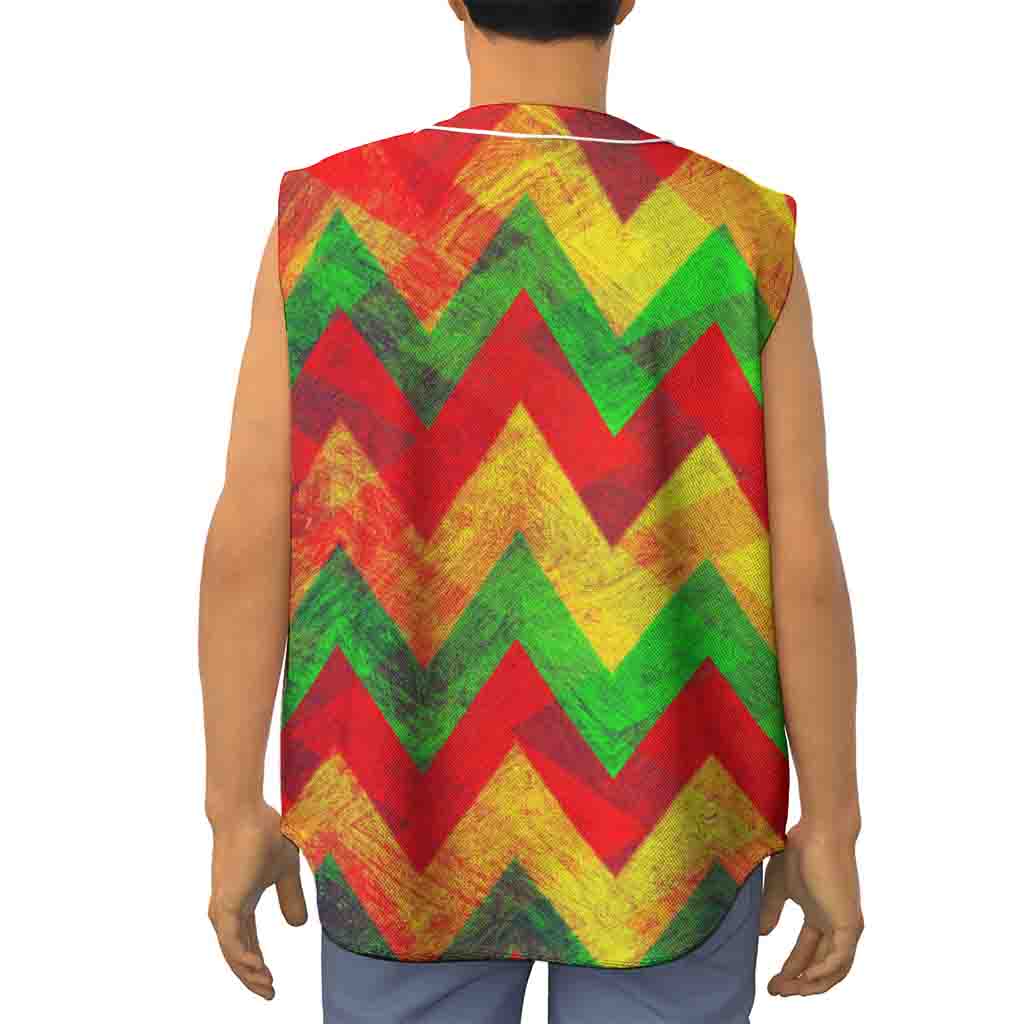 Zig Zag Reggae Pattern Print Sleeveless Baseball Jersey