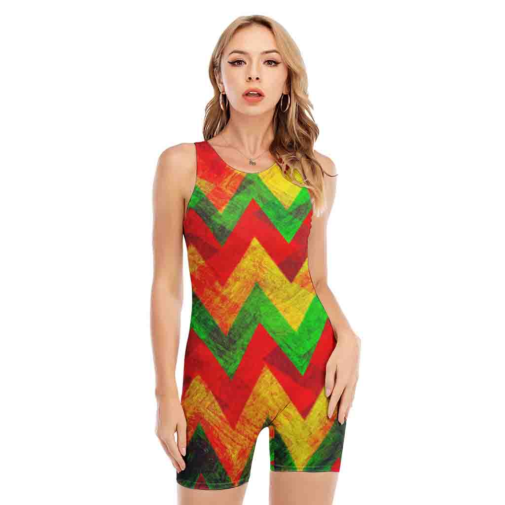 Zig Zag Reggae Pattern Print Sleeveless One Piece Swimsuit
