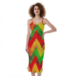 Zig Zag Reggae Pattern Print Slim Fit Midi Cami Dress