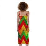 Zig Zag Reggae Pattern Print Slim Fit Midi Cami Dress