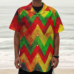 Zig Zag Reggae Pattern Print Textured Short Sleeve Shirt