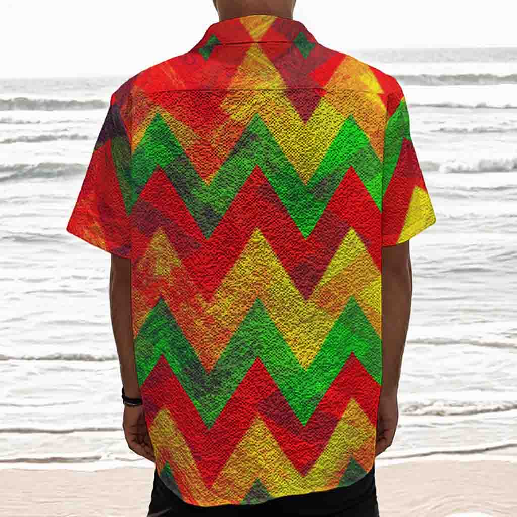 Zig Zag Reggae Pattern Print Textured Short Sleeve Shirt