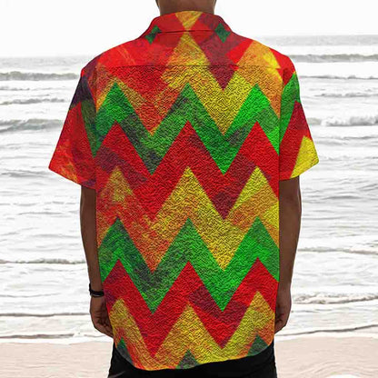 Zig Zag Reggae Pattern Print Textured Short Sleeve Shirt