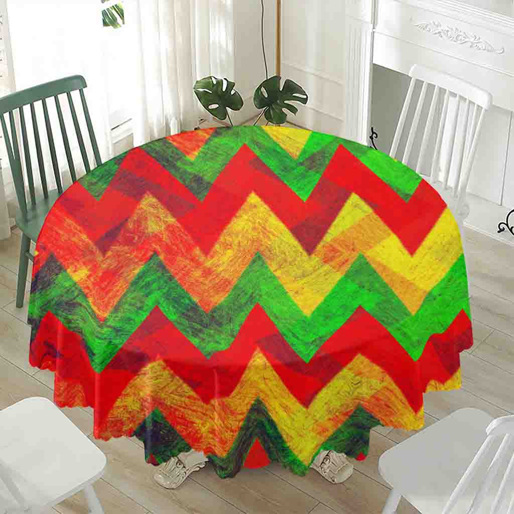 Zig Zag Reggae Pattern Print Waterproof Round Tablecloth