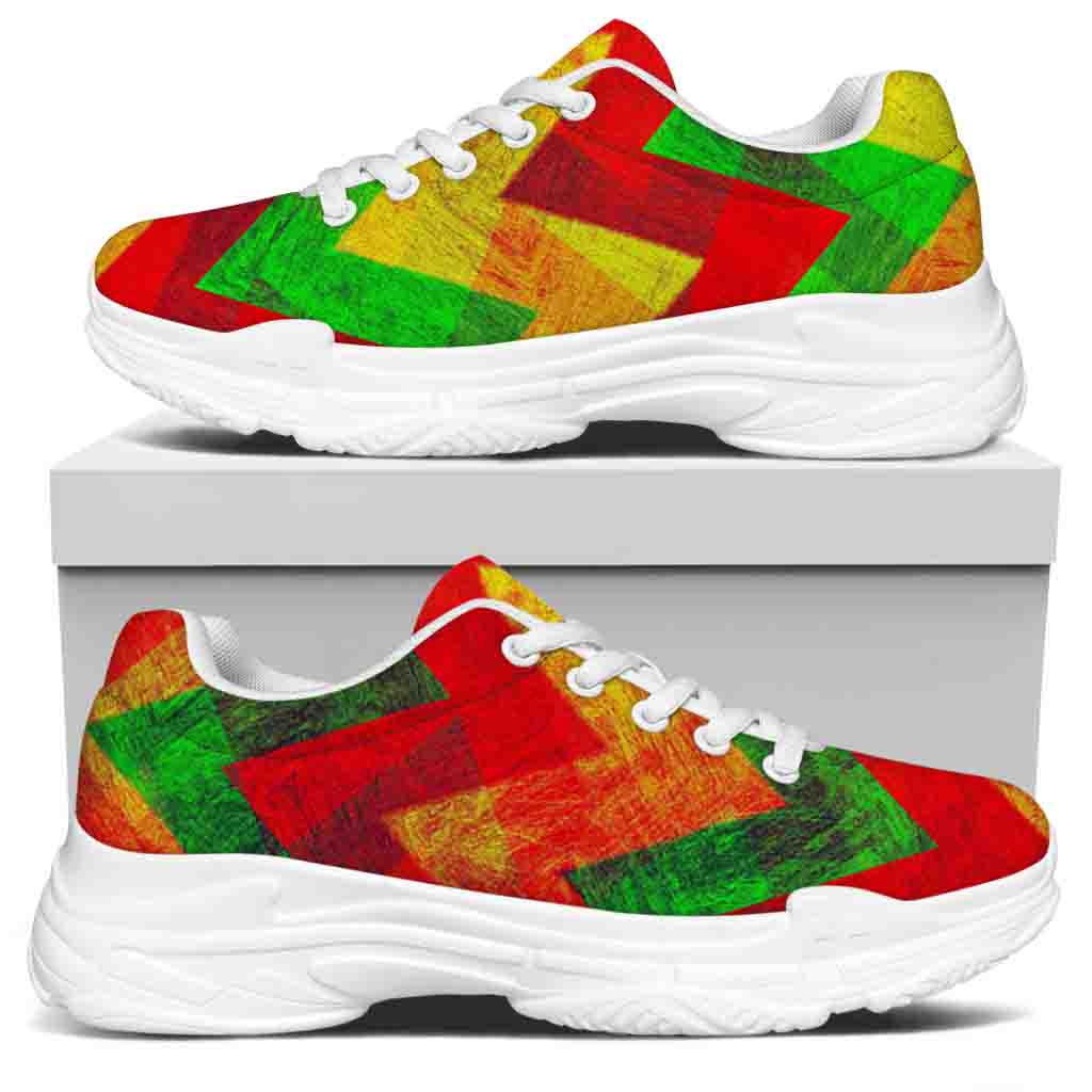 Zig Zag Reggae Pattern Print White Chunky Shoes