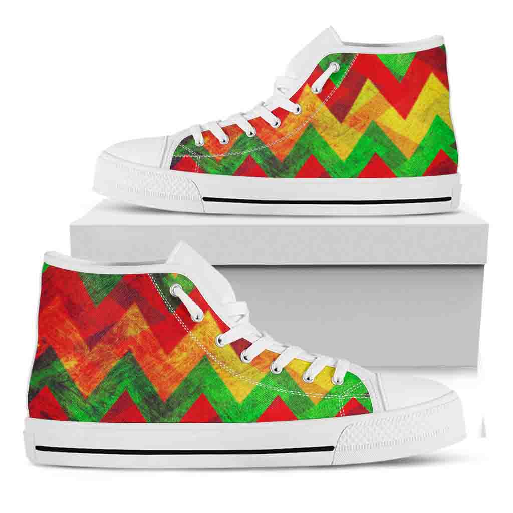 Zig Zag Reggae Pattern Print White High Top Sneakers