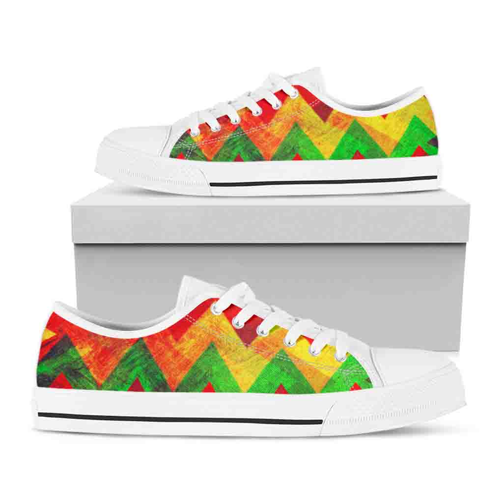 Zig Zag Reggae Pattern Print White Low Top Sneakers