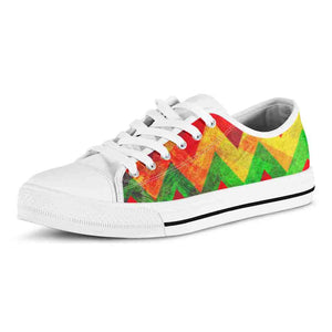 Zig Zag Reggae Pattern Print White Low Top Sneakers