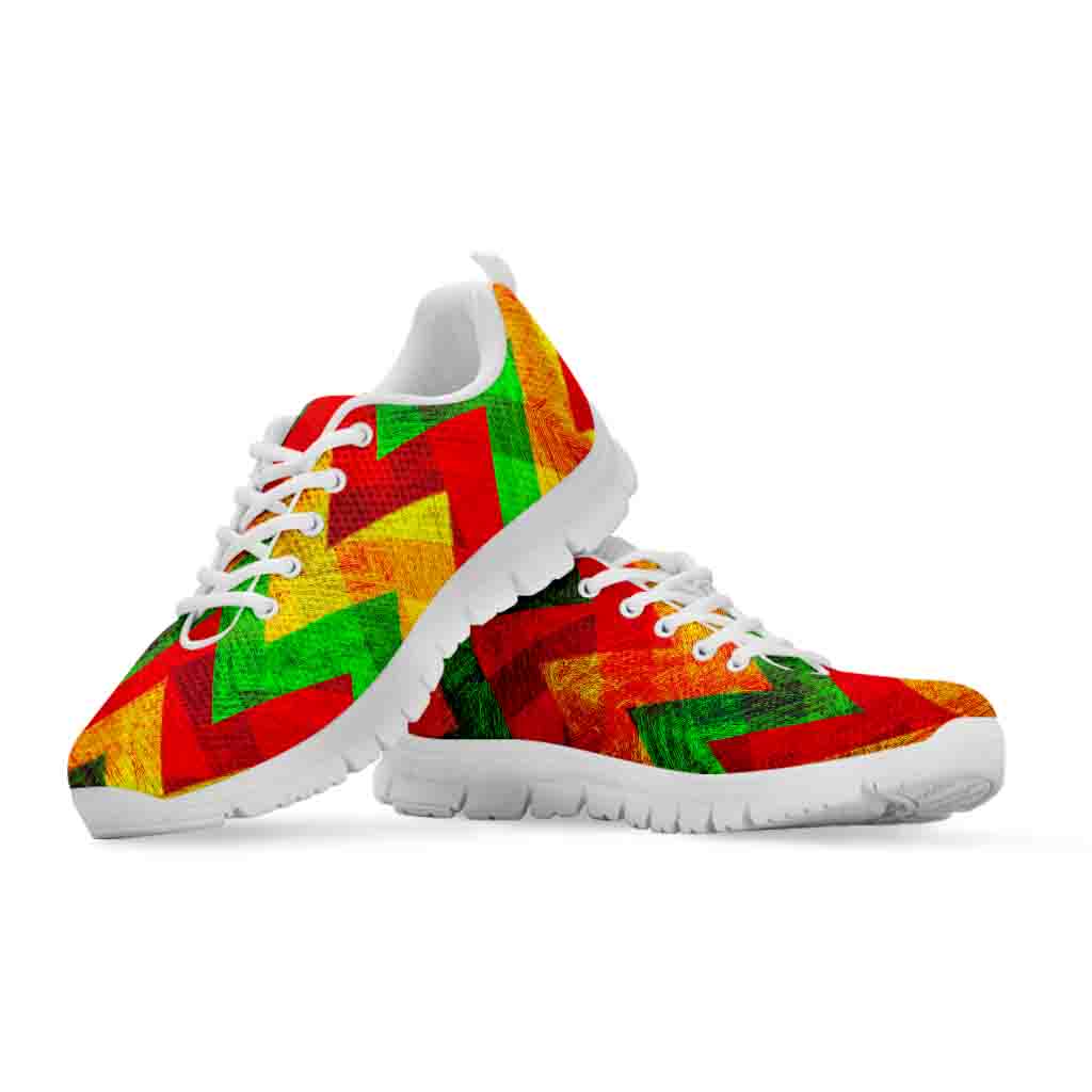 Zig Zag Reggae Pattern Print White Running Shoes