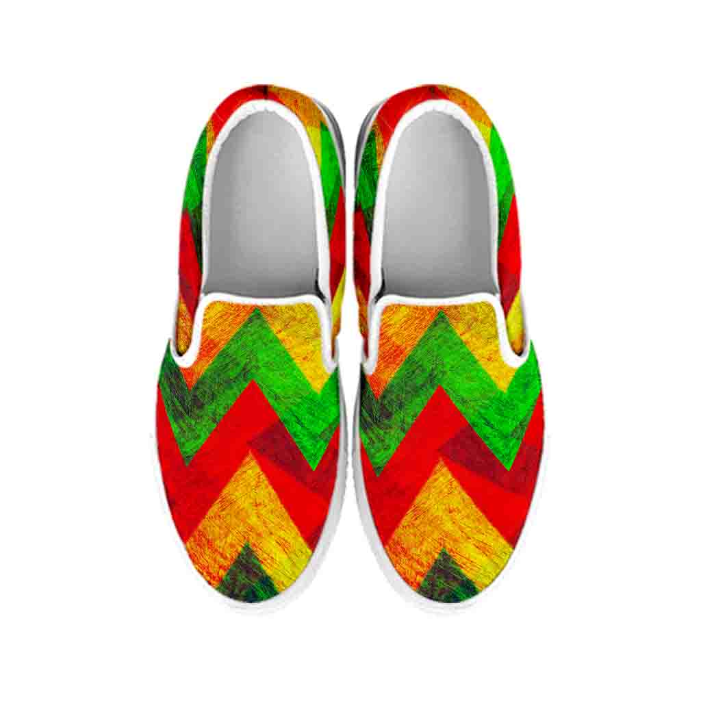 Zig Zag Reggae Pattern Print White Slip On Sneakers