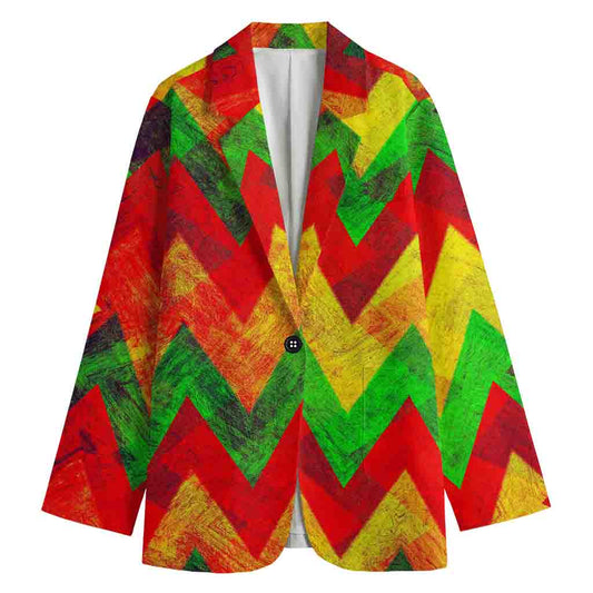 Zig Zag Reggae Pattern Print Women's Blazer