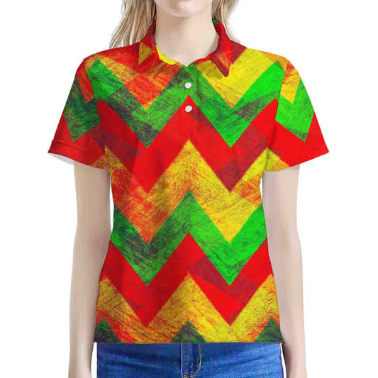 Zig Zag Reggae Pattern Print Women's Polo Shirt