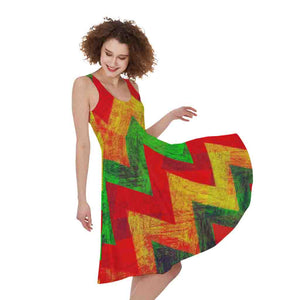 Zig Zag Reggae Pattern Print Women's Sleeveless Dress