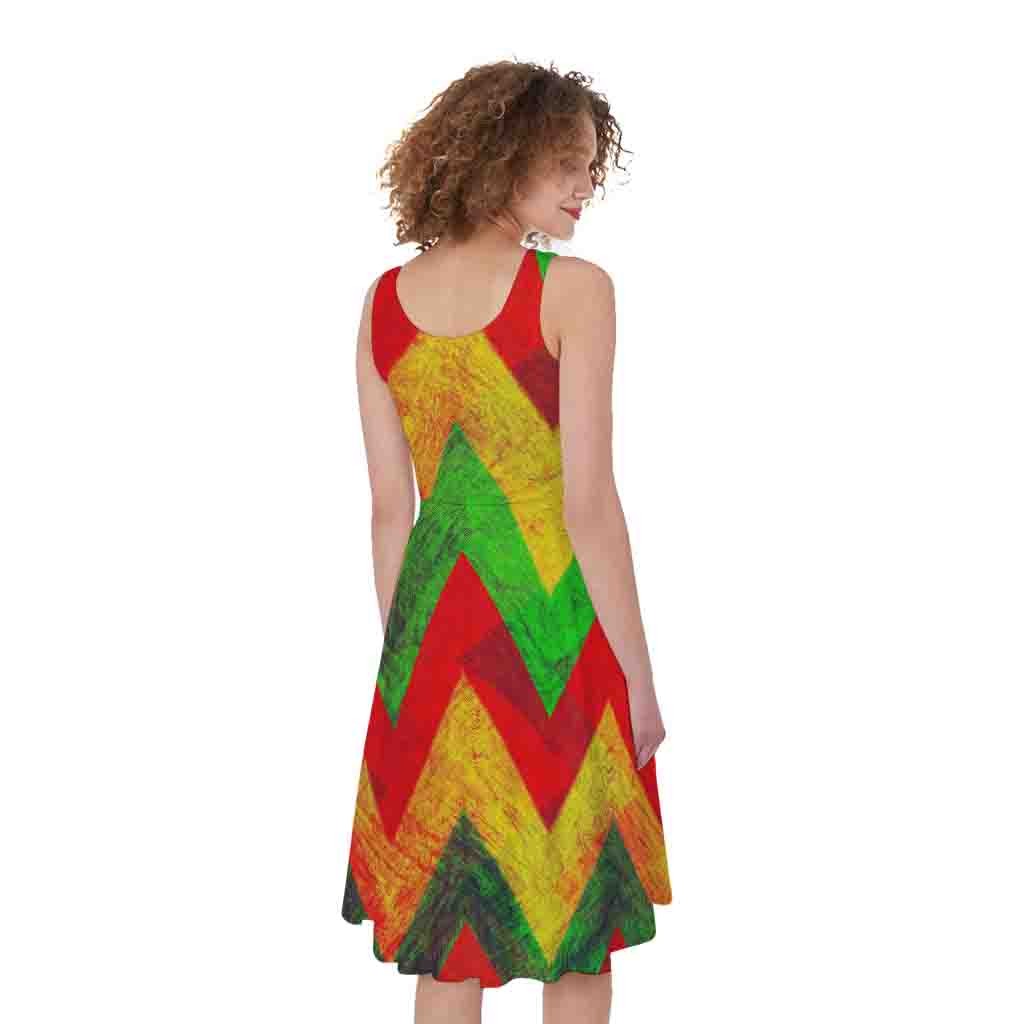 Zig Zag Reggae Pattern Print Women's Sleeveless Dress