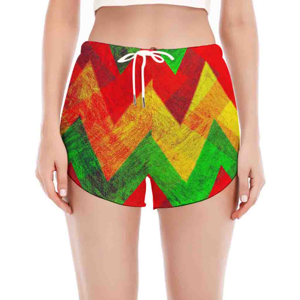 Zig Zag Reggae Pattern Print Women's Split Running Shorts
