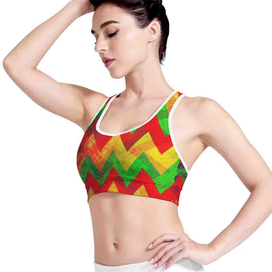 Zig Zag Reggae Pattern Print Women's Sports Bra