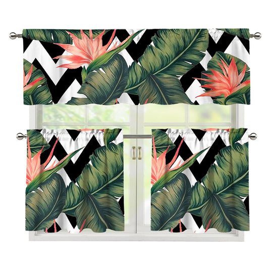 Zig Zag Tropical Pattern Print 3 Piece Kitchen Curtains