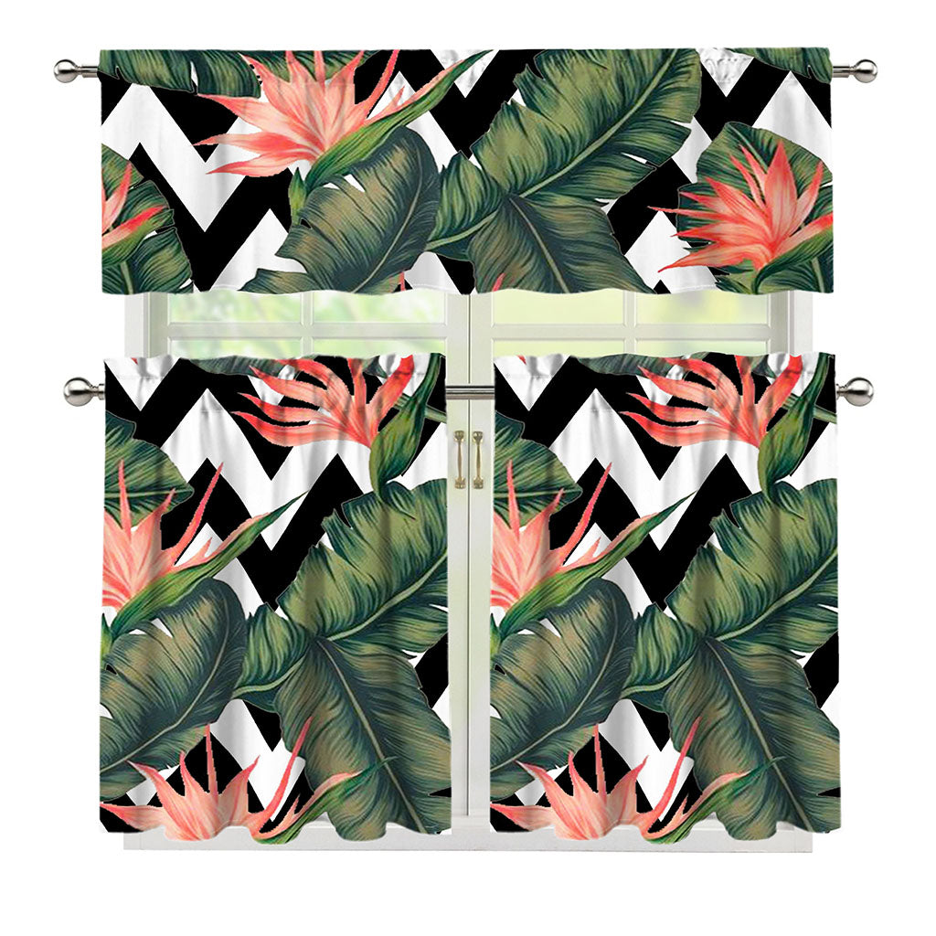Zig Zag Tropical Pattern Print 3 Piece Kitchen Curtains