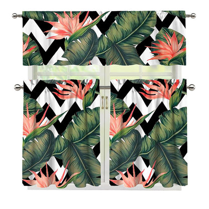Zig Zag Tropical Pattern Print 3 Piece Kitchen Curtains
