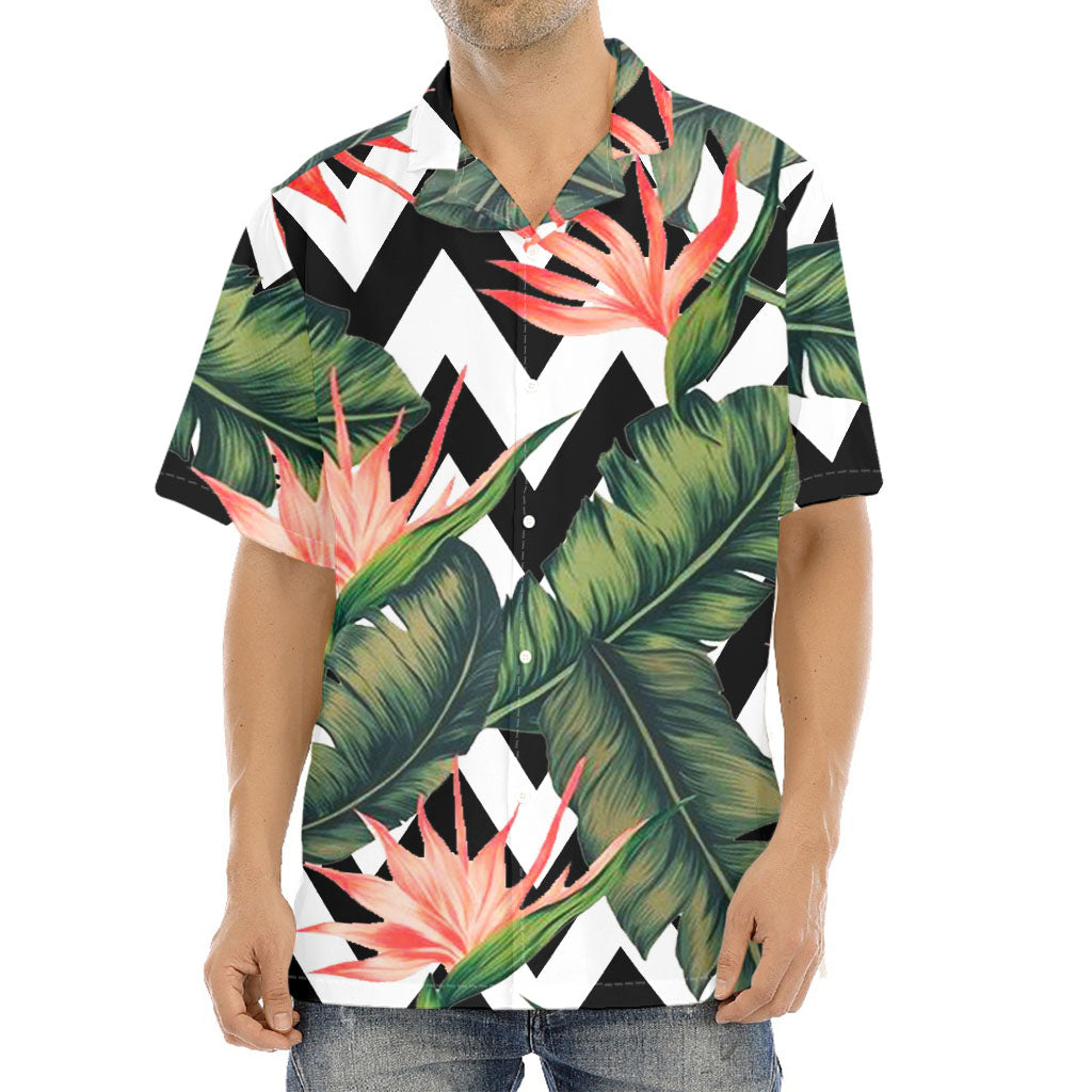 Zig Zag Tropical Pattern Print Aloha Shirt