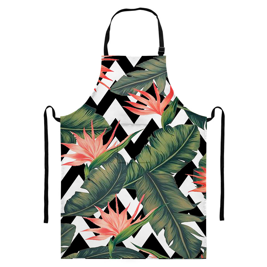 Zig Zag Tropical Pattern Print Bib Apron With Pocket