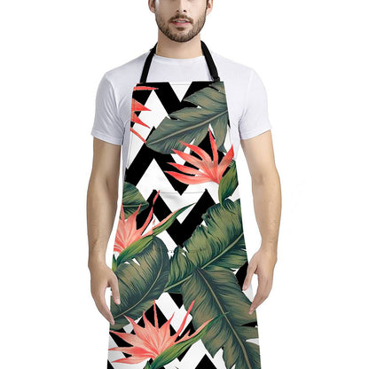 Zig Zag Tropical Pattern Print Bib Apron With Pocket